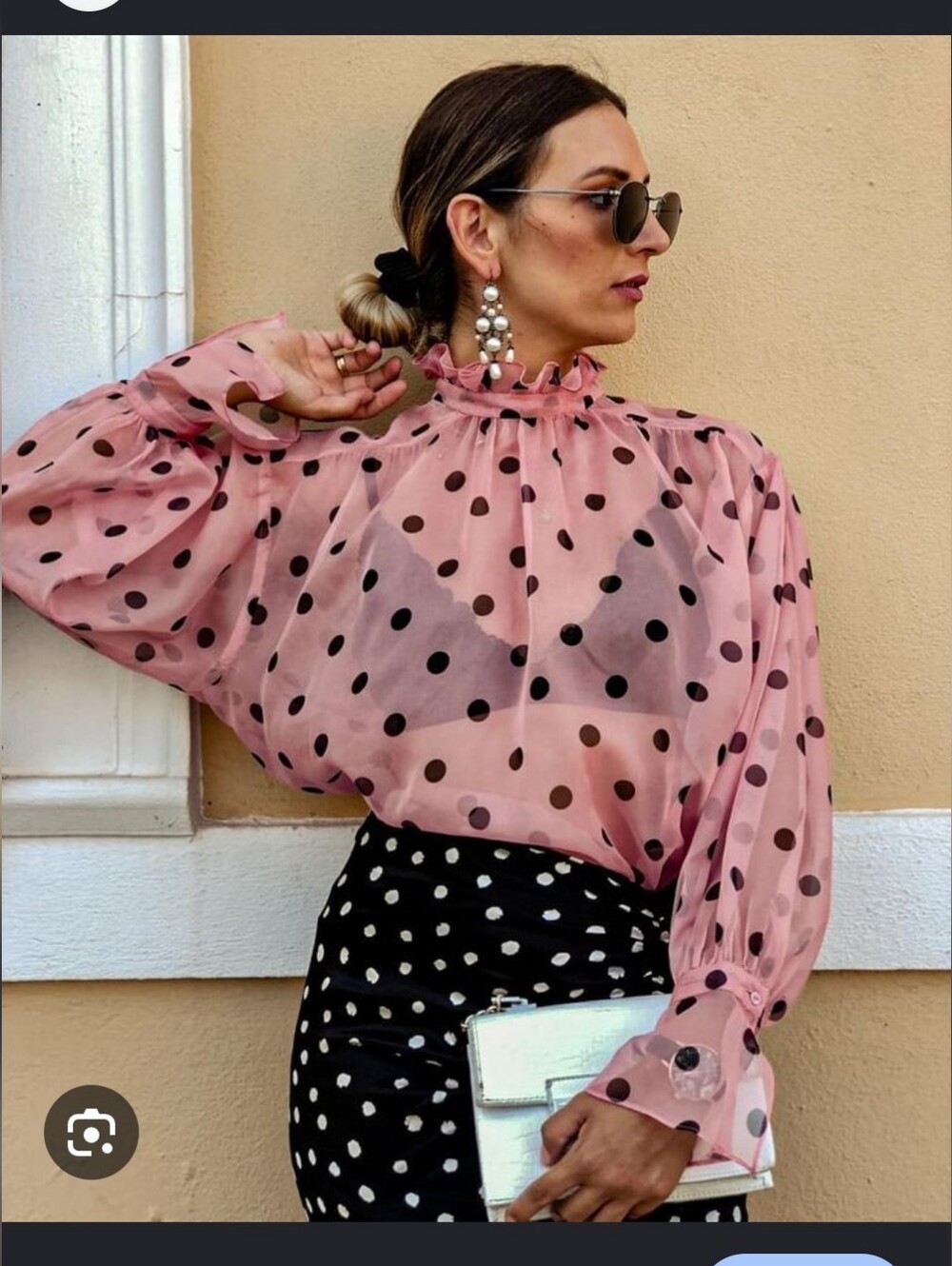 NWt Zara Pink Polka Dot Ruffled Mock Neck Blouse S
